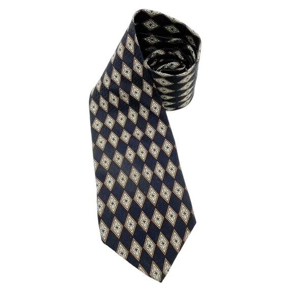 Vintage Valentino Cravatte 100% Silk Necktie Diamond Print Chocolate Gold Black - Picture 6 of 12